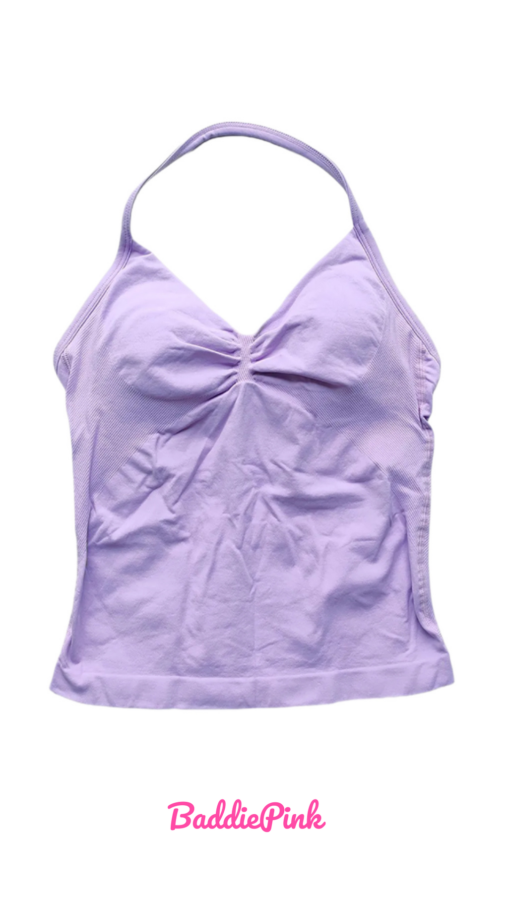 Light purple tank top on a white background with 'Baddie Pink' branding.